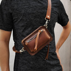Handmade LEATHER MEN Sling Bag Belt Pouch Waist BAG MIni Side Bag Belt Bag FOR MEN - iwalletsmen