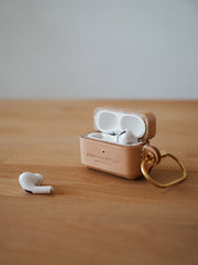 Beige Wood Leather AirPods Pro Case with Clip Strap Beige Leather 1,2 AirPods Case Airpod Case Cover - iwalletsmen