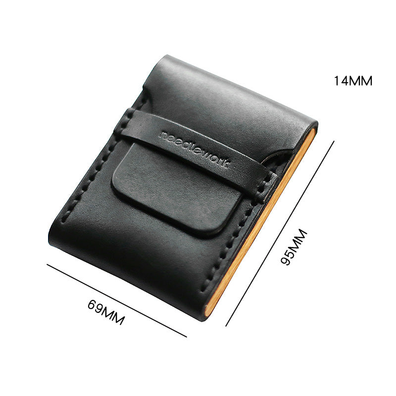 Cool Wooden Leather Mens Black Wallet Small Card Holder Black Coin Wallet for Men - iwalletsmen