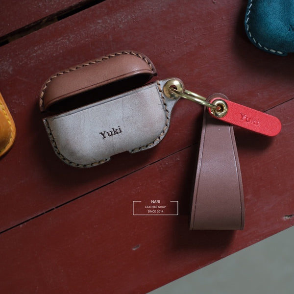 Handmade Coffee&Purple Leather AirPods Pro Case with Wristlet Strap Leather AirPods Case Airpod Case Cover