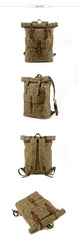 Gray Waxed Canvas Mens Rollup Backpack Canvas Travel Backpack Waterproof Hiking Backpack For Men - iwalletsmen