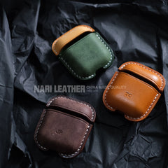 Personalized Yellow&Green Leather AirPods 1,2 Case Custom Green&Yellow Leather 1,2 AirPods Case Airpod Case Cover