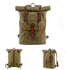 Coffee Waxed Canvas Mens Rollup Backpack Canvas Travel Backpack Waterproof Hiking Backpack For Men - iwalletsmen