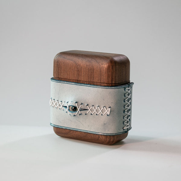 Handmade Blue Leather Wood AirPods 1,2 Case with Eye Blue Leather AirPods 1,2 Case Airpod Case Cover - iwalletsmen