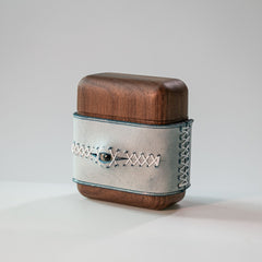 Handmade Blue Leather Wood AirPods Pro Case with Eye Blue Leather AirPods Pro Case Airpod Case Cover - iwalletsmen