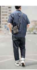 Cool Black Leather Mens Small Vertical Courier Bag Brown Messenger Bags Blue Postman Bag For Men - iwalletsmen