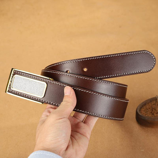 Handmade Mens Coffee Leather Leather Belts PERSONALIZED Leather Buckle Belt for Men - iwalletsmen