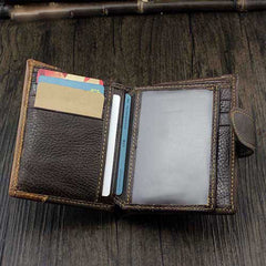 BADASS BLACK Coffee LEATHER MENS TRIFOLD SMALL BIKER WALLET with cards flap CHAIN WALLET WALLET WITH CHAIN FOR MEN - iwalletsmen