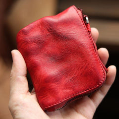 Vintage Slim Brown Leather Mens Coin Wallet Zipper Coin Holder Change Pouch For Men - iwalletsmen