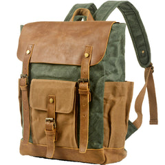 Green Waxed Canvas Travel Backpack Canvas Mens School Backpack Waterproof Hiking Backpack For Men - iwalletsmen