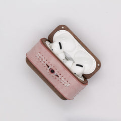 Handmade Pink Leather Wood AirPods Pro Case with Eye Pink Leather AirPods Pro Case Airpod Case Cover - iwalletsmen