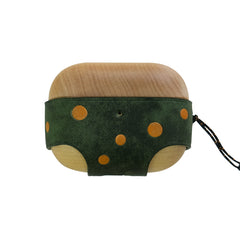 Blue Spotted Wood Leather AirPods Pro Case with Strap Leather 1,2 AirPods Case Airpod Case Cover - iwalletsmen