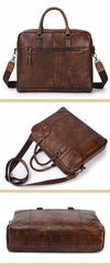 Vintage Leather Mens Briefcase Postman Bag 14inch Laptop Bag Handbag Work Bag For Men - iwalletsmen