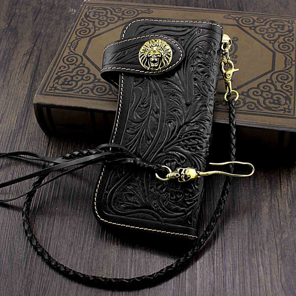 Handmade Black Leather Mens Biker Chain Wallet Biker wallet with Chain Long Wallet For Men - iwalletsmen