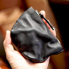 Vintage Slim Brown Leather Mens Coin Wallet Zipper Coin Holder Brown Change Pouch For Men - iwalletsmen