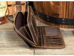 Cool Brown Mens long Wallet Bifold Zipper Clutch Wallet Cellphone Long Wallet for Men - iwalletsmen