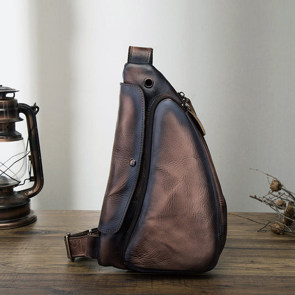 Cool Leather Mens One Shoulder Backpack Sling Bag Chest Bag Sling Backpack for men - iwalletsmen