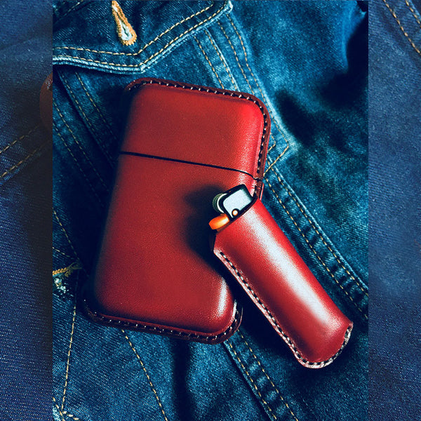 Red Leather Mens Cigarette Holder Case Vintage Custom Cigarette Case for Men - iwalletsmen