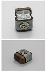 Handmade Leather Wood AirPods 1,2 Case with Silver Watch Movement Custom Leather AirPods 1,2 Case Airpod Case Cover - iwalletsmen