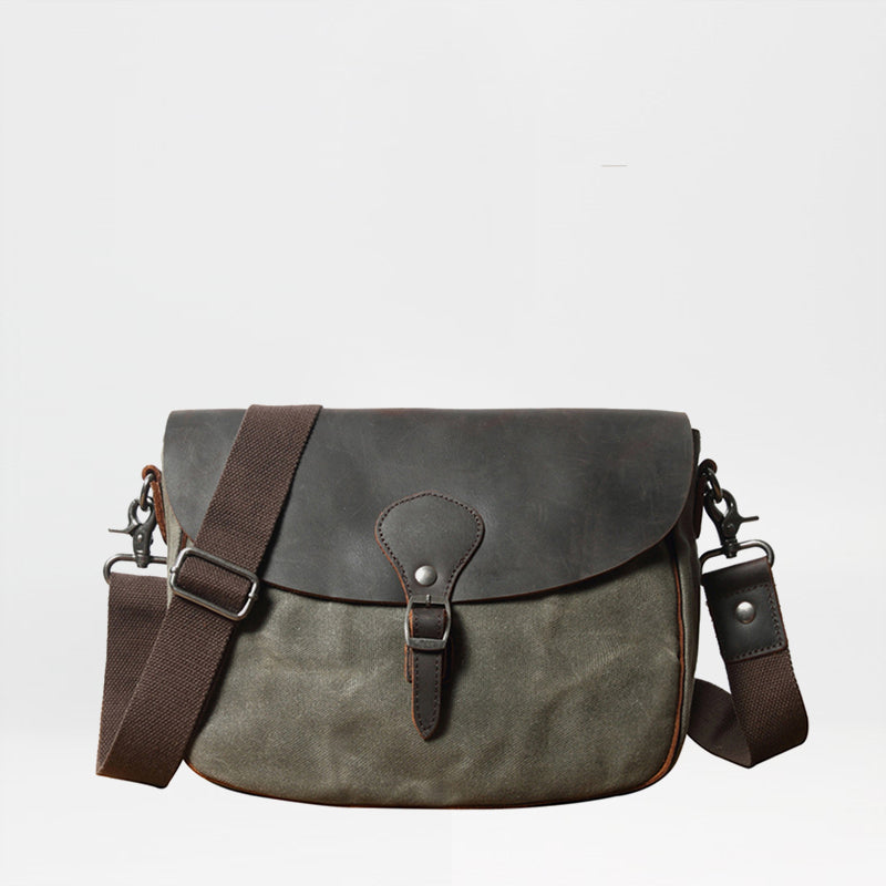Khaki Waxed Canvas Side Bag Shoulder Bag Mens Cycling Khaki Canvas Messenger Bag For Men - iwalletsmen