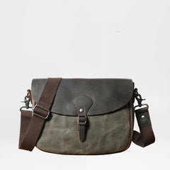Khaki Waxed Canvas Side Bag Shoulder Bag Mens Cycling Khaki Canvas Messenger Bag For Men - iwalletsmen