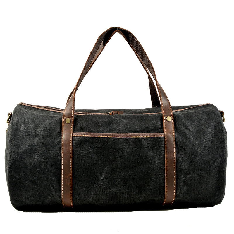 Black Waxed Canvas Gym Bag Travel Bag Canvas Mens Barrel Weekender Bag Duffle Bag For Men - iwalletsmen