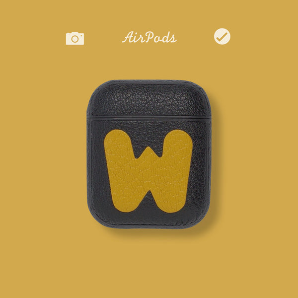 Personalized Initial Leather AirPods Pro Case Custom Black Leather 1/2 AirPods Case Airpod Case Cover