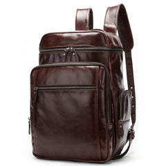 Cool Black Mens Leather 15 inches Large School Laptop Backpack Dark Brown Travel Backpack for Men - iwalletsmen
