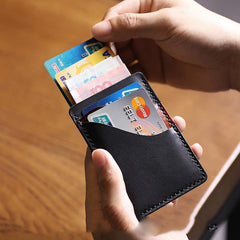 Black Leather Mens Front Pocket Wallet Personalized Slim Card Wallets for Men - iwalletsmen