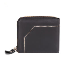 Cool Brown Small Zipper MENS LEATHER Brown Bifold Wallet SLIM billfold Brown Wallet FOR MEN - iwalletsmen