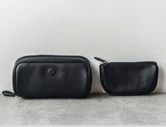 Cool Leather Black Mens Leather 2pcs Tobacco Pipe Case Zipper Tobacco Pipe Case for Men - iwalletsmen