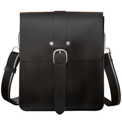 Handmade Black LEATHER MENs Vertical Messenger Bag Black Small Side Bag FOR MEN - iwalletsmen