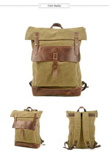 Army Green Waxed Canvas Mens School Backpack Canvas Travel Backpack Waterproof Hiking Backpack For Men - iwalletsmen