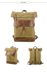 Khaki Waxed Canvas Mens School Backpack Canvas Travel Backpack Waterproof Hiking Backpack For Men - iwalletsmen