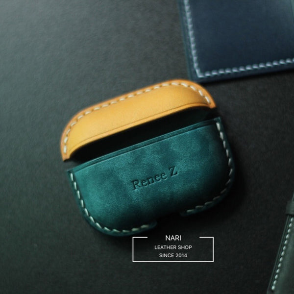 Personalized Blue&Yellow Leather AirPods Pro Case Custom Blue&Yellow Leather Pro AirPods Case Airpod Case Cover