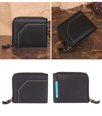 Cool Brown Small Zipper MENS LEATHER Brown Bifold Wallet SLIM billfold Brown Wallet FOR MEN - iwalletsmen