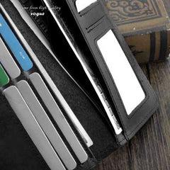 Badass Black Leather Men's Punk Star Long Biker Chain Wallet Long Wallet Chain For Men - iwalletsmen