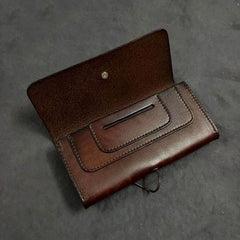 Vintage Brown Leather Men's Bifold Long Wallet Black Flip Long Wallet Clutch For Men - iwalletsmen