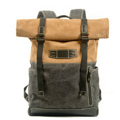Khaki Waterproof Mens Rollup Backpack Canvas Travel Backpack Waxed Canvas Hiking Backpack For Men - iwalletsmen