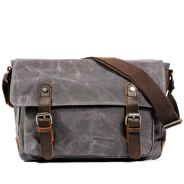 Gray Waxed Canvas Side Bag Mens Cycling Gray Canvas Messenger Bags For Men - iwalletsmen