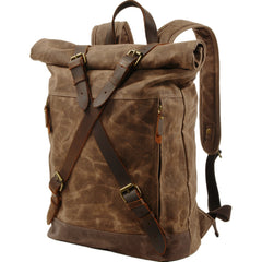 Coffee Waterproof Canvas Mens Rollup Backpack Travel Backpack Waxed Canvas Hiking Backpack For Men - iwalletsmen