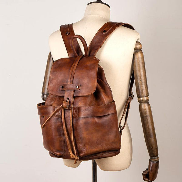 Cool Brown Mens Leather 15inchs Laptop Backpacks Travel Backpacks School Backpacks for men - iwalletsmen