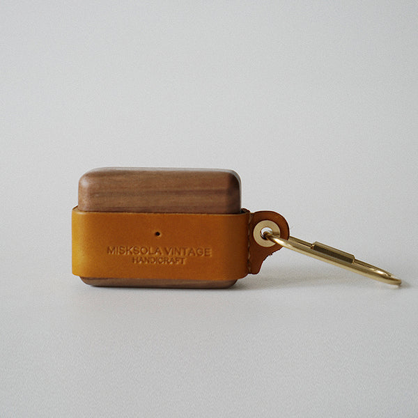Tan Wood Leather AirPods Pro Case with Clip Strap Leather 1,2 AirPods Case Airpod Case Cover - iwalletsmen