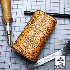 Handmade Tooled Rune Leather Brown Mens DICODES BOXMINI Holder Cigarette Case for Men - iwalletsmen