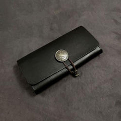 Vintage Brown Leather Men's Bifold Long Wallet Black Flip Long Wallet Clutch For Men - iwalletsmen