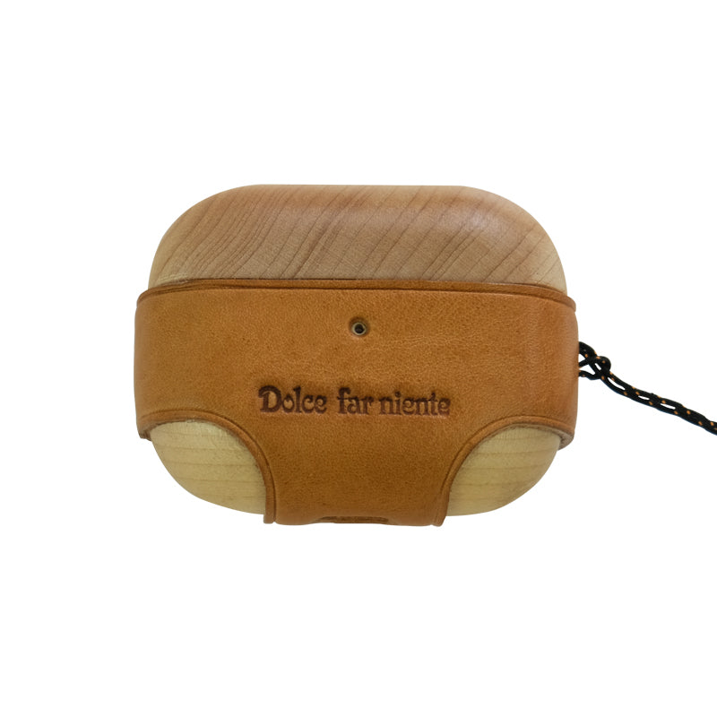 Tan Wood Leather AirPods Pro Case with Strap Leather 1,2 AirPods Case Airpod Case Cover - iwalletsmen