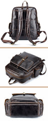 Oil Waxed Leather Mens 13inch Laptop Backpack School Backpack Travel Backpack for Men - iwalletsmen