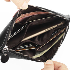 Oiled Leather Men's Yellow Ultra Slim Wristlet Wallet Zipper Multiple Purse Wallet Phone Bag For Men - iwalletsmen