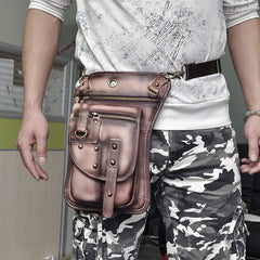 Cool Leather Brown Men's Biker Drop Leg Bag Belt Pouch Black Waist Bag Side Bag For Men - iwalletsmen