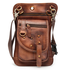 Cool Leather Brown Men's Biker Drop Leg Bag Belt Pouch Black Waist Bag Side Bag For Men - iwalletsmen